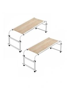 SOGA Adjustable Overbed Table 2 Pack 120 x 45cm Wood Look