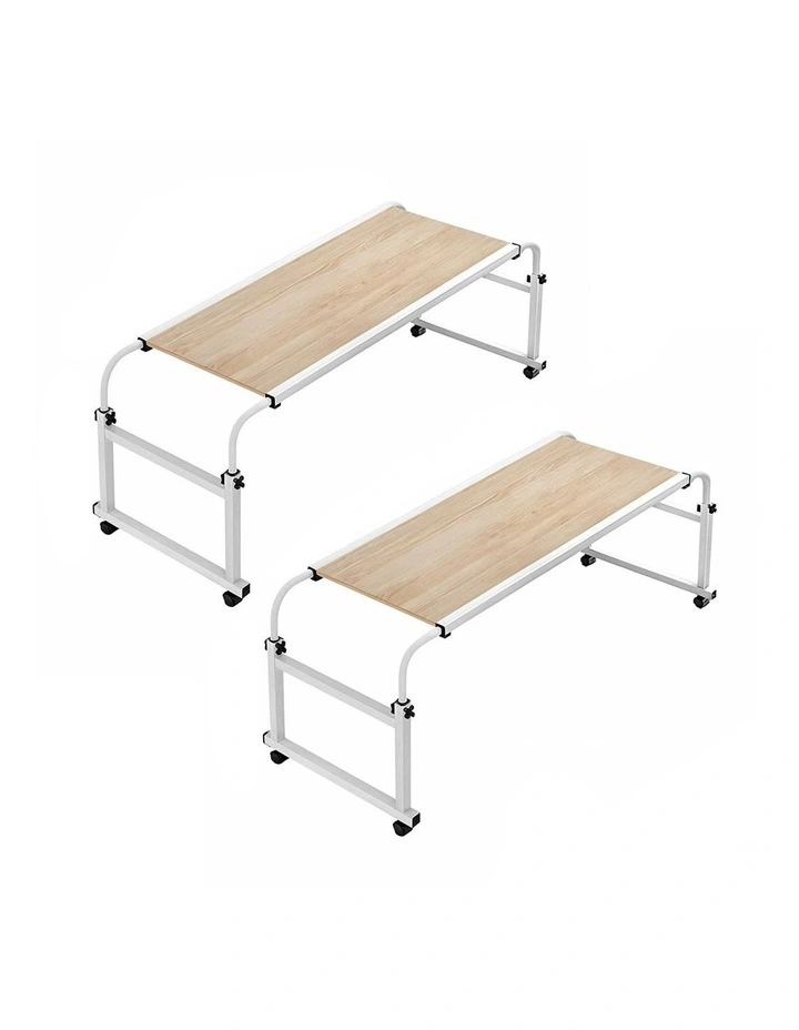 SOGA Adjustable Overbed Table 2 Pack 120 x 45cm Wood Look image 1