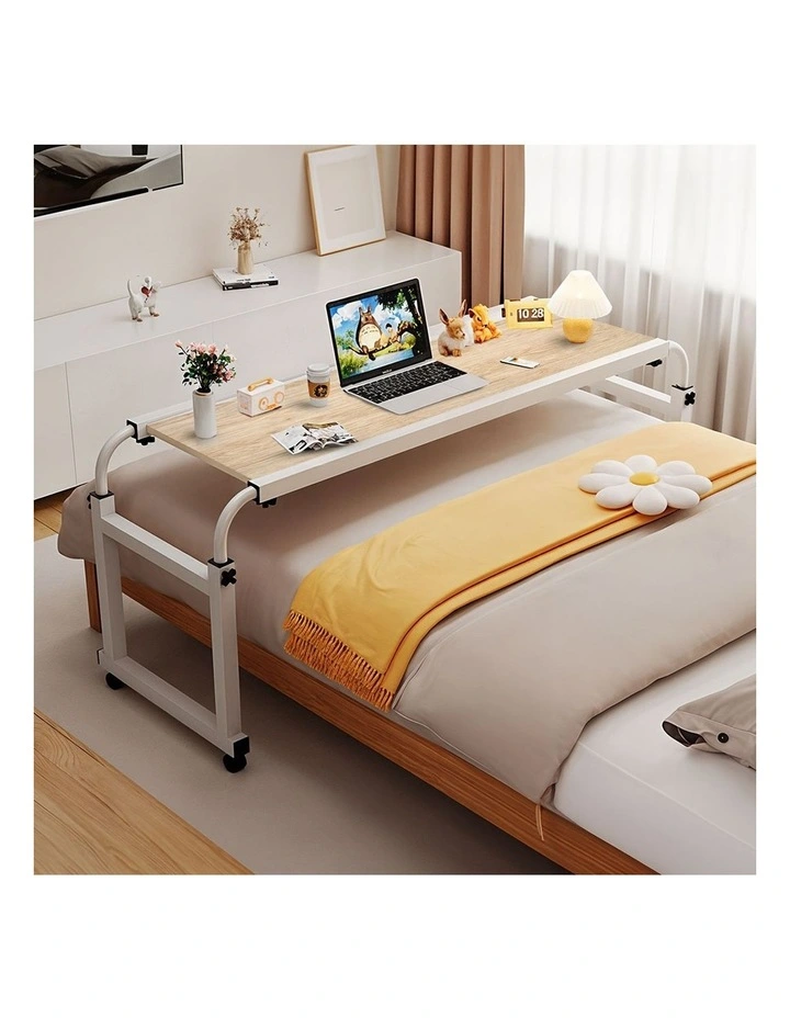 SOGA Adjustable Overbed Table 2 Pack 120 x 45cm Wood Look image 2
