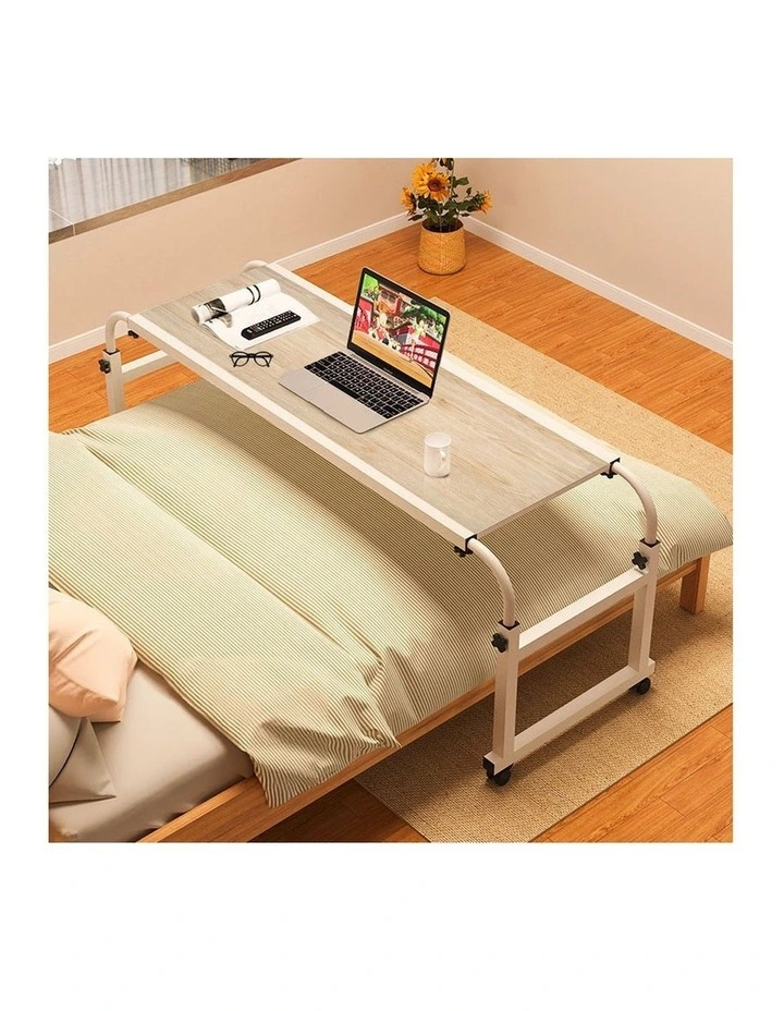 SOGA Adjustable Overbed Table 2 Pack 120 x 45cm Wood Look image 3