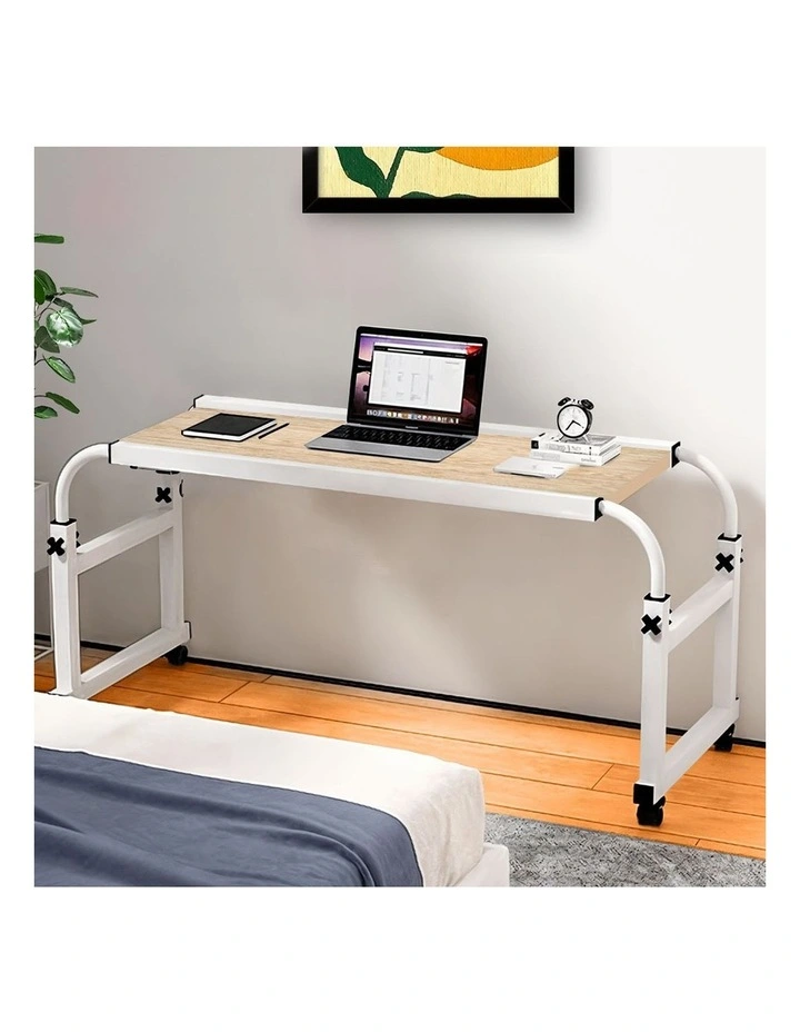 SOGA Adjustable Overbed Table 2 Pack 120 x 45cm Wood Look image 4