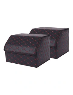 SOGA 2X Medium Foldable Car Boot Storage Organisers Black Red Stitch