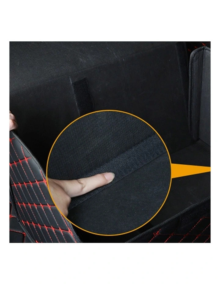 SOGA 2X Medium Foldable Car Boot Storage Organisers Black Red Stitch image 3