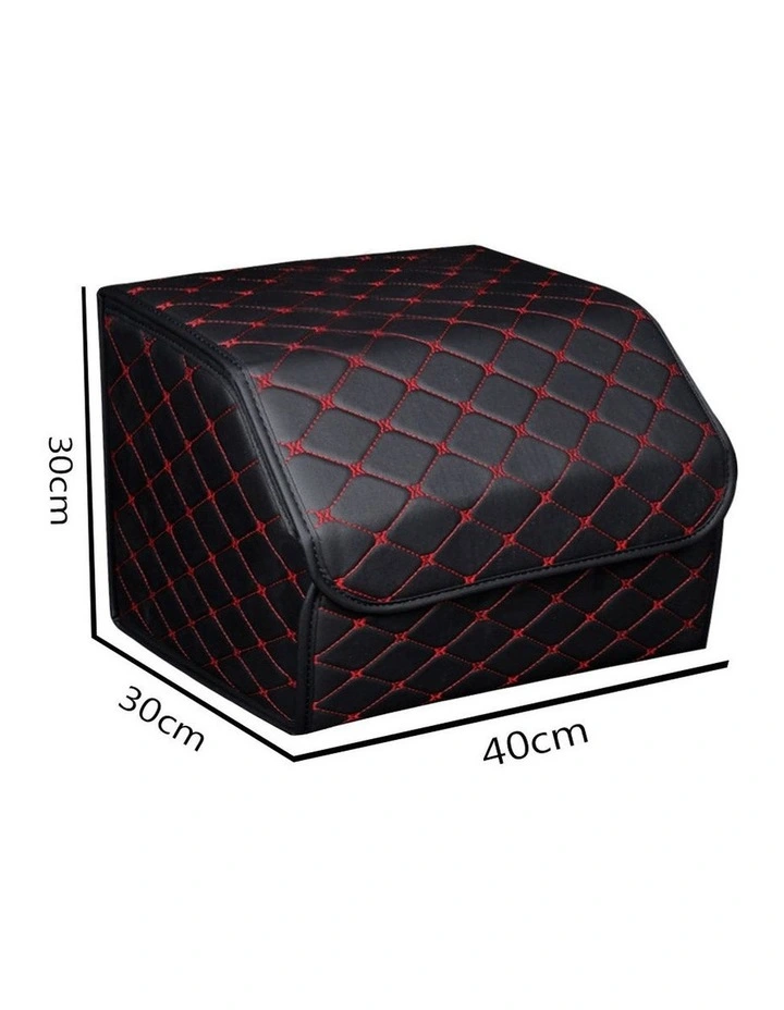 SOGA 2X Medium Foldable Car Boot Storage Organisers Black Red Stitch image 4