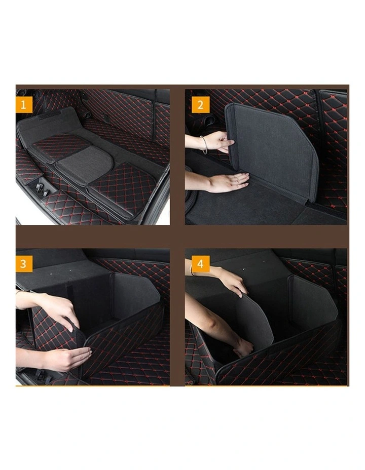SOGA 2X Medium Foldable Car Boot Storage Organisers Black Red Stitch image 7