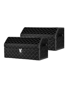 SOGA 2X Medium Foldable Car Boot Storage Organisers Black White Stitch Lock