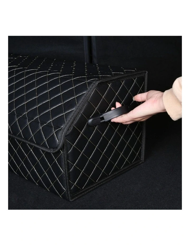 SOGA 2X Medium Foldable Car Boot Storage Organisers Black White Stitch Lock image 2
