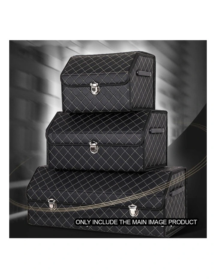 SOGA 2X Medium Foldable Car Boot Storage Organisers Black White Stitch Lock image 6