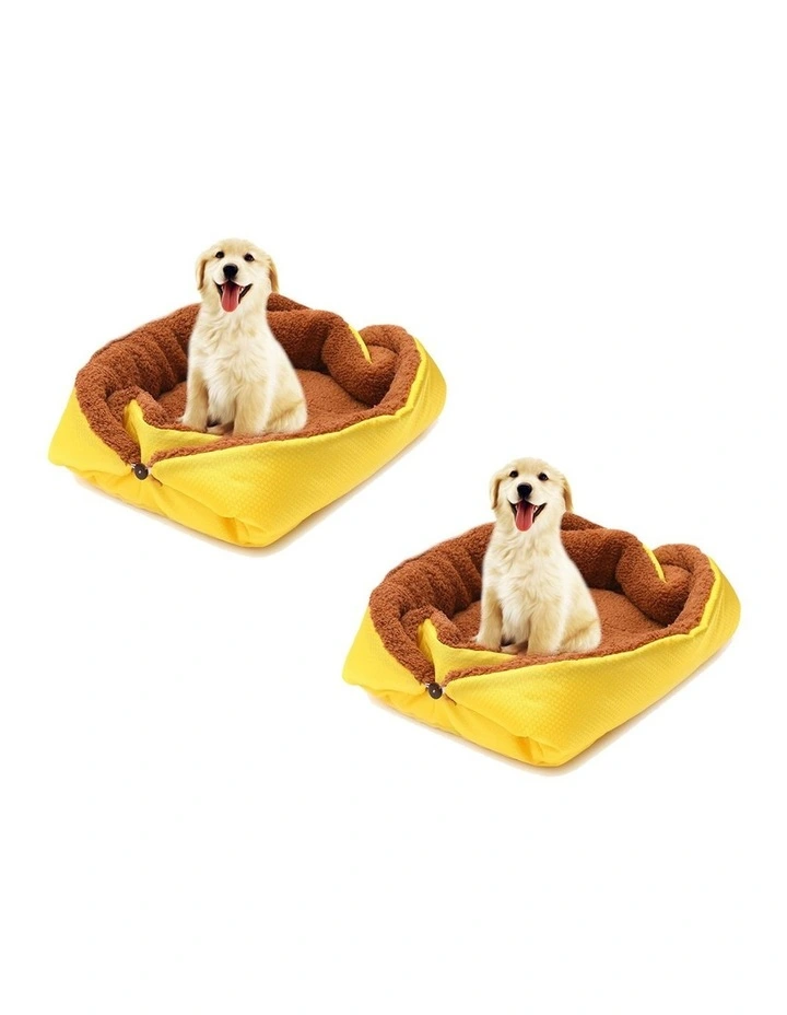 SOGA 2X Yellow Plush Cat & Dog Bed Cushion Nest image 1