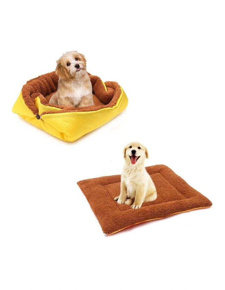 SOGA 2X Yellow Plush Cat & Dog Bed Cushion Nest image 3