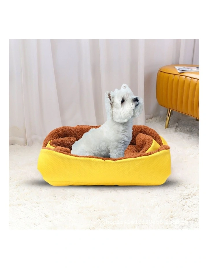 SOGA 2X Yellow Plush Cat & Dog Bed Cushion Nest image 5