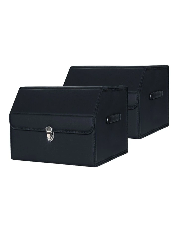 SOGA 2X Small Foldable Car Boot Storage Organisers Black with Lock image 1
