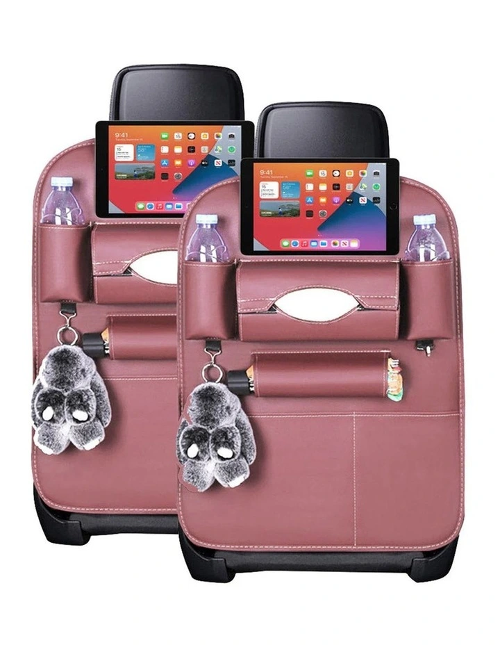 SOGA Car Back Seat Organiser Coffee PVC Leather 2 Pack image 1
