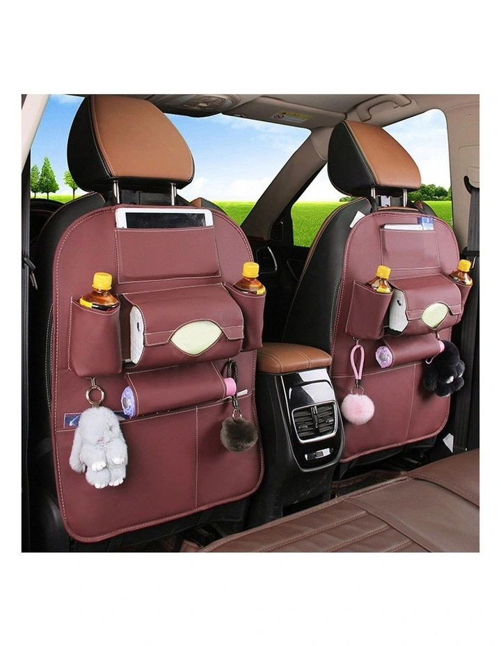 SOGA Car Back Seat Organiser Coffee PVC Leather 2 Pack image 4