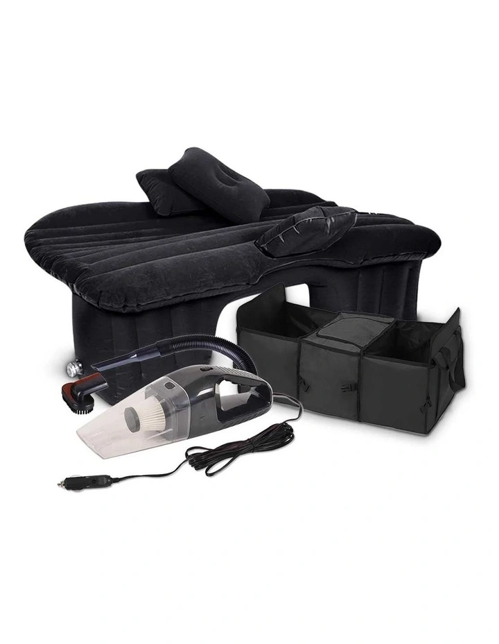 SOGA Black Inflatable Car Air Bed Set with Handheld Vacuum & Storage Bag image 1