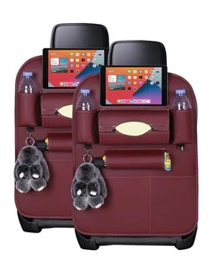 SOGA Car Back Seat Organiser Red PVC Leather 2 Pack