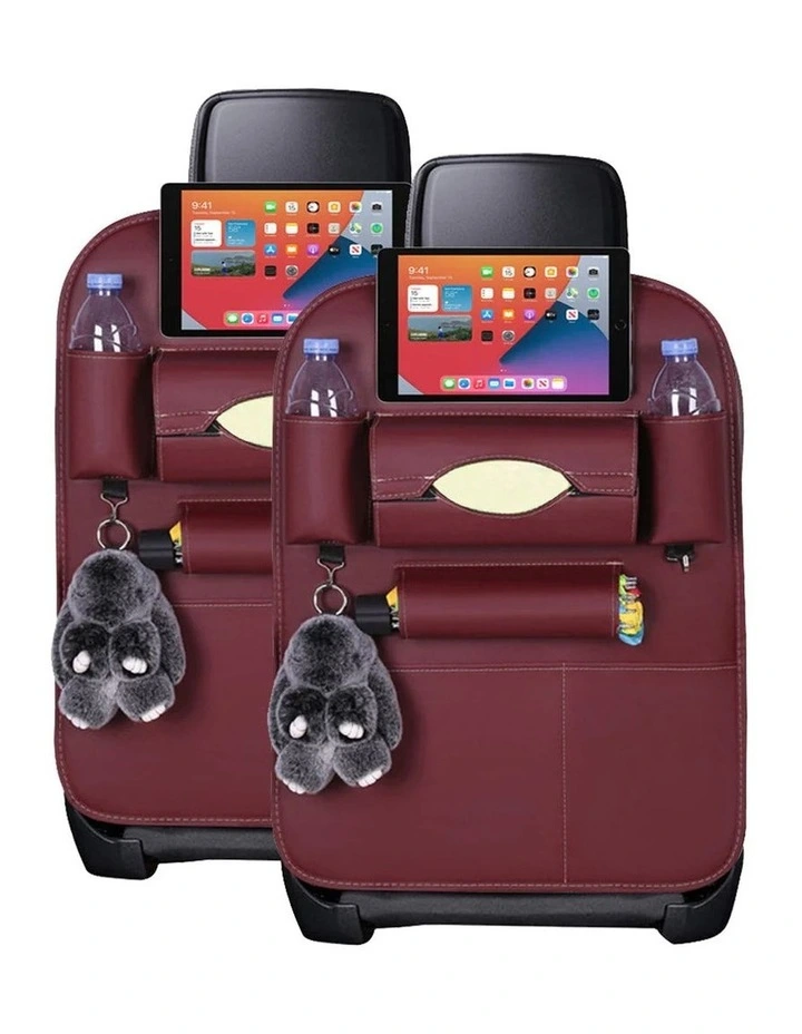 SOGA Car Back Seat Organiser Red PVC Leather 2 Pack image 1