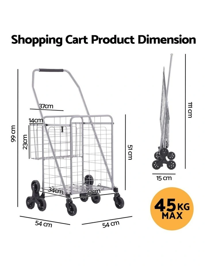 Emajin Shopping Trolley Cart Folding Aluminium Utility Cart Silver image 2