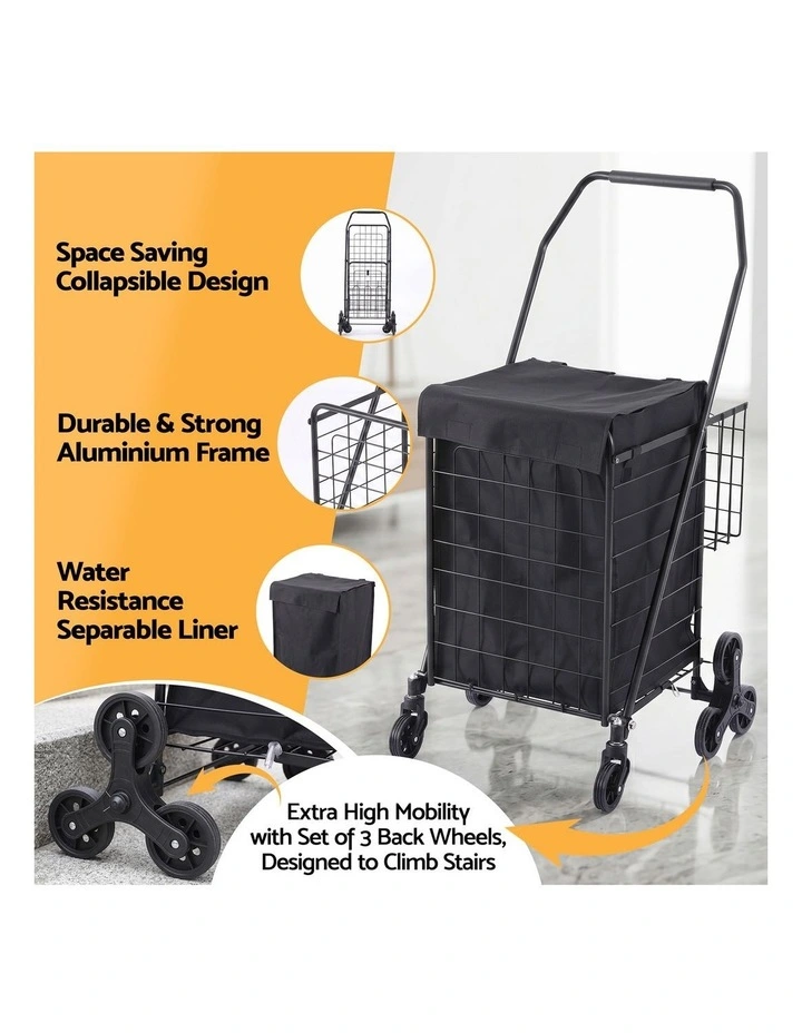 Emajin Shopping Trolley Cart Folding Aluminium Utility Cart Black image 4