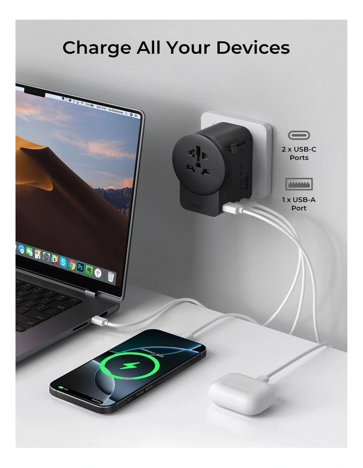 AUKEY GlobeMate PA-TA11A 65W GaN Universal Travel Adapter with USB-A and Dual USB-C image 4