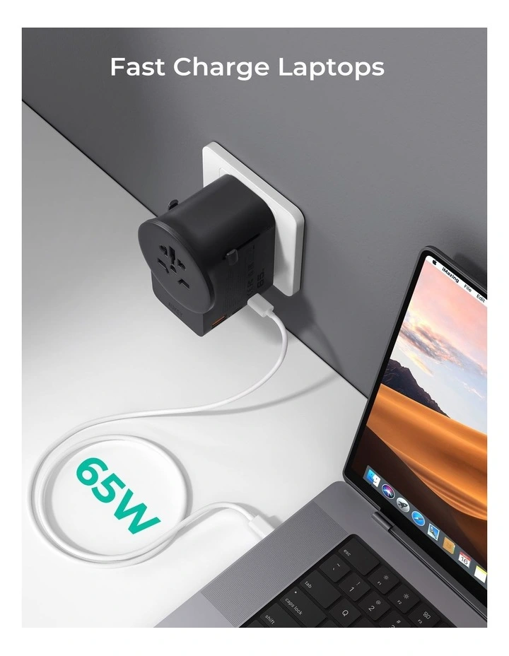 AUKEY GlobeMate PA-TA11A 65W GaN Universal Travel Adapter with USB-A and Dual USB-C image 5