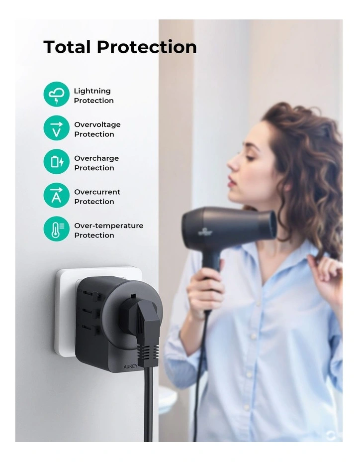 AUKEY GlobeMate PA-TA11A 65W GaN Universal Travel Adapter with USB-A and Dual USB-C image 6