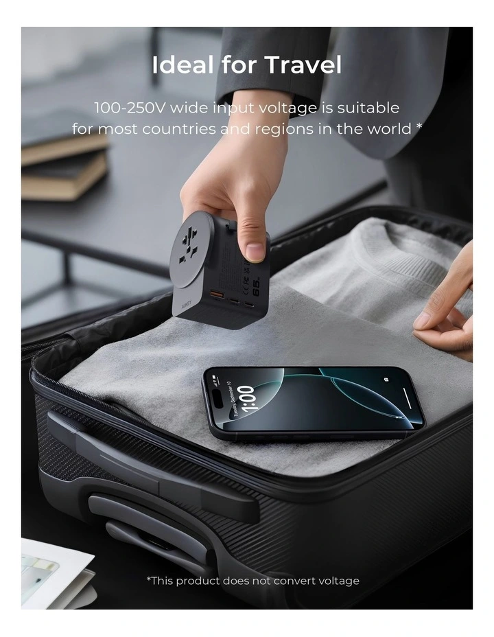 AUKEY GlobeMate PA-TA11A 65W GaN Universal Travel Adapter with USB-A and Dual USB-C image 7