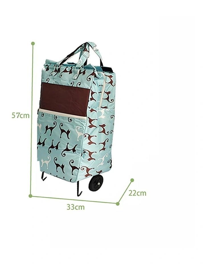 Shopping Trolley Cart Bag Foldable Wheels Carts Bags Market Luggage Basket sky blue cat image 2