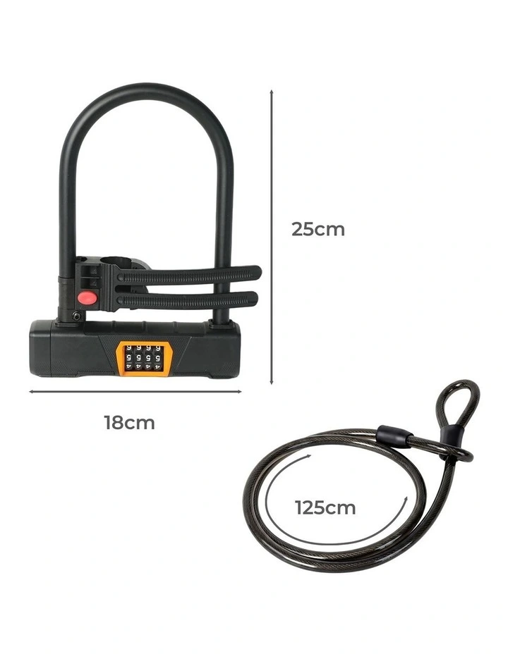 Bike Lock 4 Digit Combination Bicycle D Lock Security Cable Anti Theft Scooter image 2