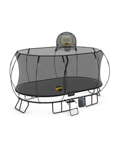 Jumbo Oval Trampoline 3.8m x 5.7m - Sports Accessory Bundle Basketball Hoop, Ladder and Bag
