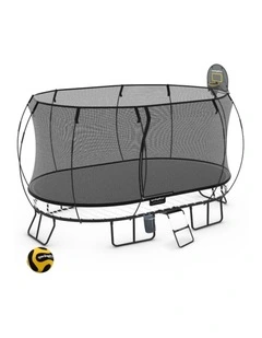 Large Oval Trampoline 2.4m x 4m - Sports Accessory Bundle Basketball Hoop, Ladder and Bag