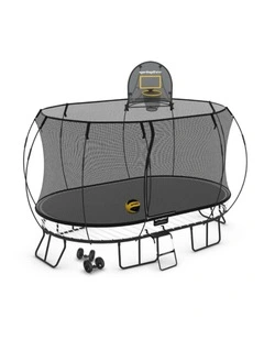 Large Oval Trampoline 2.4m x 4m - Moving Accessory Bundle Basketball Hoop, Ladder and Wheels