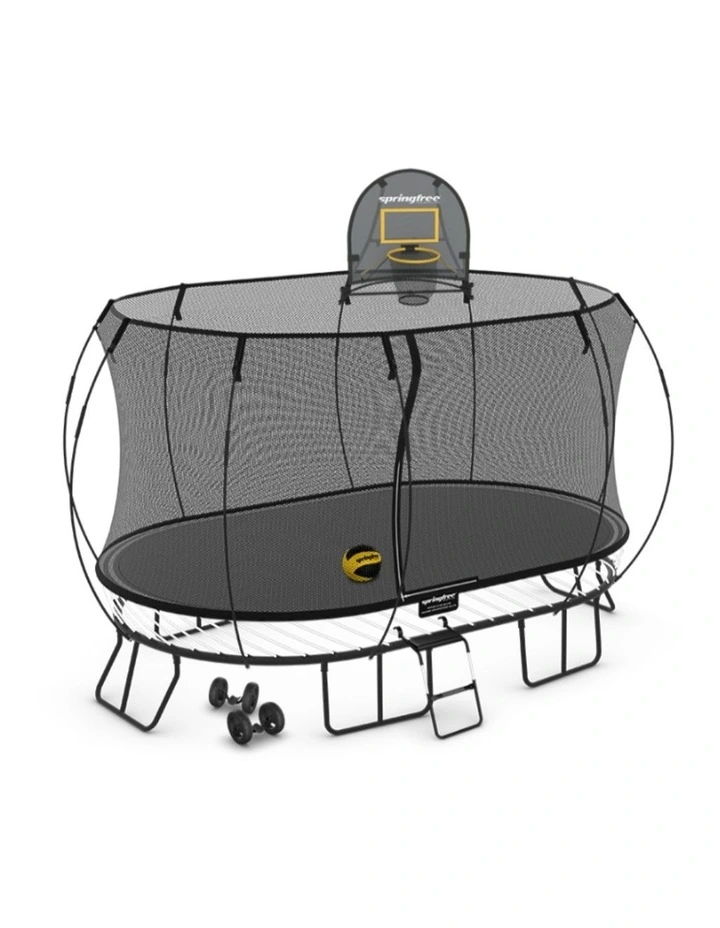 Large Oval Trampoline 2.4m x 4m - Moving Accessory Bundle Basketball Hoop, Ladder and Wheels image 1