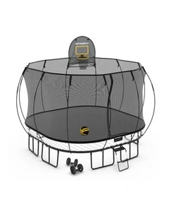 Large Square Trampoline 3.4m - Moving Accessory Bundle Basketball Hoop, Ladder and Wheels