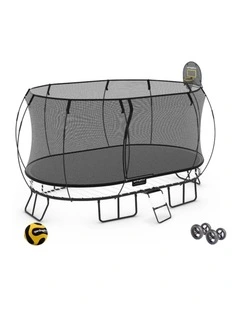 Jumbo Oval Trampoline 3.8m x 5.7m - Moving Accessory Bundle Basketball Hoop, Ladder and Wheels