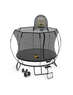 Compact Round Trampoline 8 ft - Moving Accessory Bundle Basketball Hoop, Ladder and Wheels