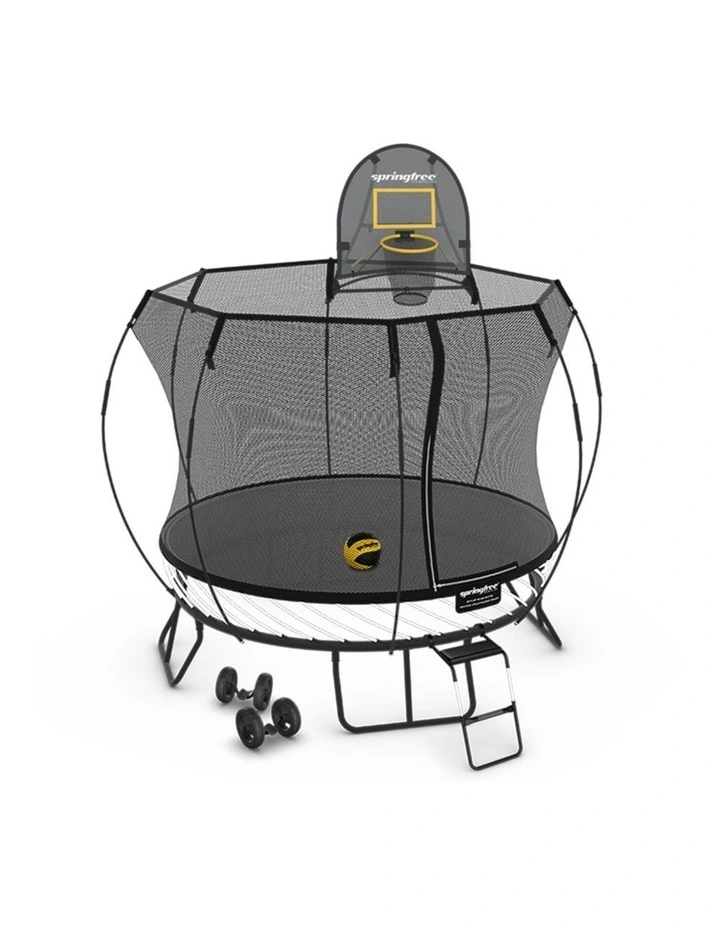 Compact Round Trampoline 8 ft - Moving Accessory Bundle Basketball Hoop, Ladder and Wheels image 1