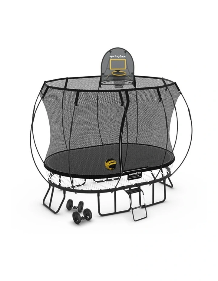 Compact Oval Trampoline 1.9m x 2.7m - Moving Accessory Bundle Basketball Hoop, Ladder and Wheels image 1