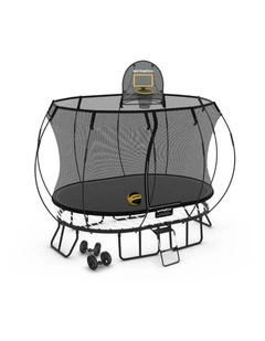 Compact Oval Trampoline 1.9m x 2.7m - Sports Accessory Bundle Basketball Hoop, Ladder and Bag