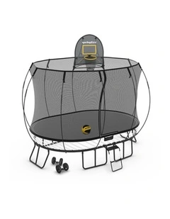 Medium Oval Trampoline 2.4m x 3.4m - Moving Accessory Bundle Basketball Hoop, Ladder and Wheels