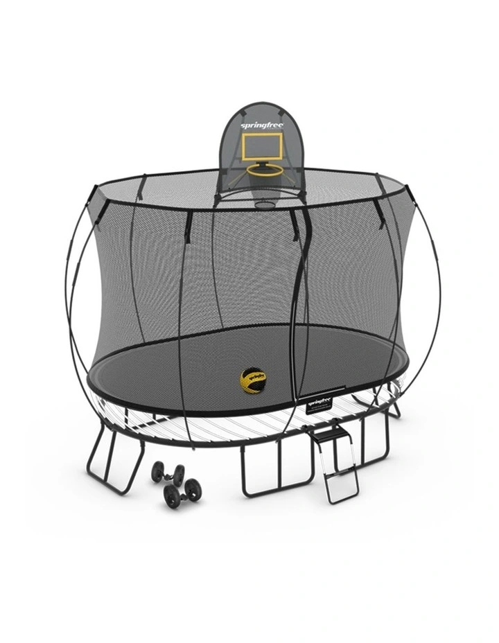 Medium Oval Trampoline 2.4m x 3.4m - Moving Accessory Bundle Basketball Hoop, Ladder and Wheels image 1