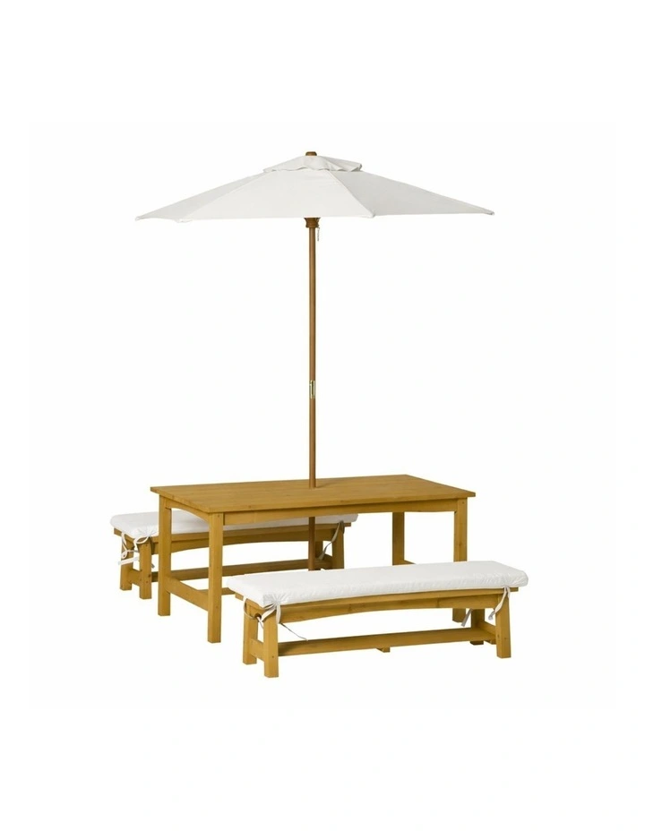 Table & Bench Set - Umbrella & Cushions - Off White image 1