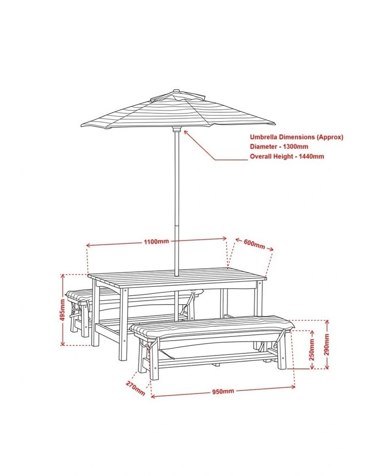 Table & Bench Set - Umbrella & Cushions - Off White image 2