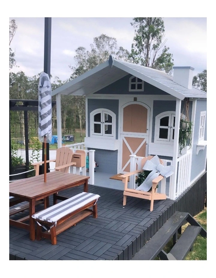 Table & Bench Set - Umbrella & Cushions - Grey & White image 4