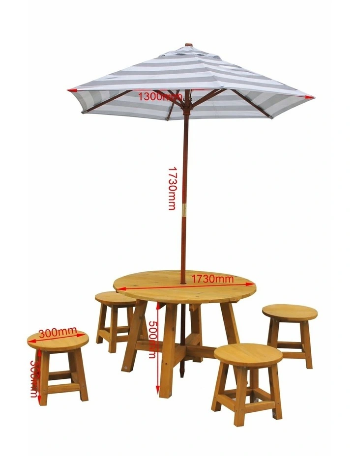 Round Kids Picnic Table - Umbrella & Stools - Navy & White image 2