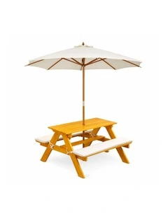 Kids Picnic Table - Umbrella & Cushions - Off White