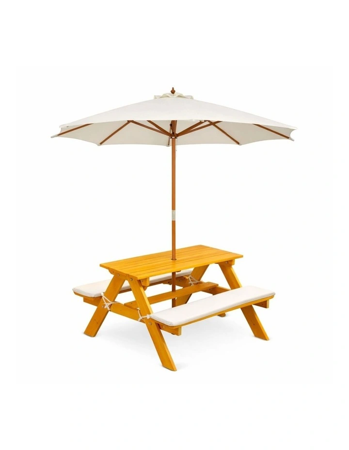 Kids Picnic Table - Umbrella & Cushions - Off White image 1