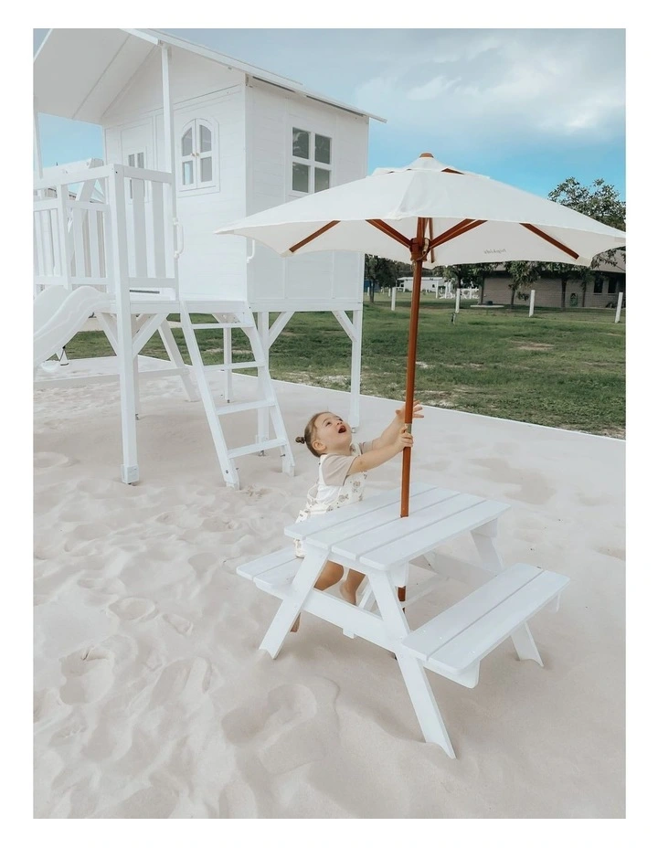 Kids Picnic Table - Umbrella & Cushions - Off White image 4