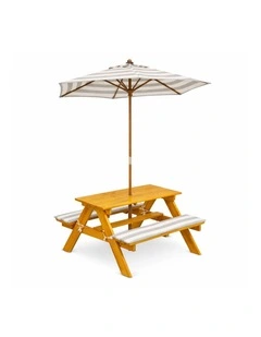 Kids Picnic Table - Umbrella & Cushions - Grey & White