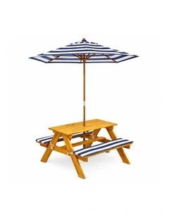 Kids Picnic Table - Umbrella & Cushions - Navy & White